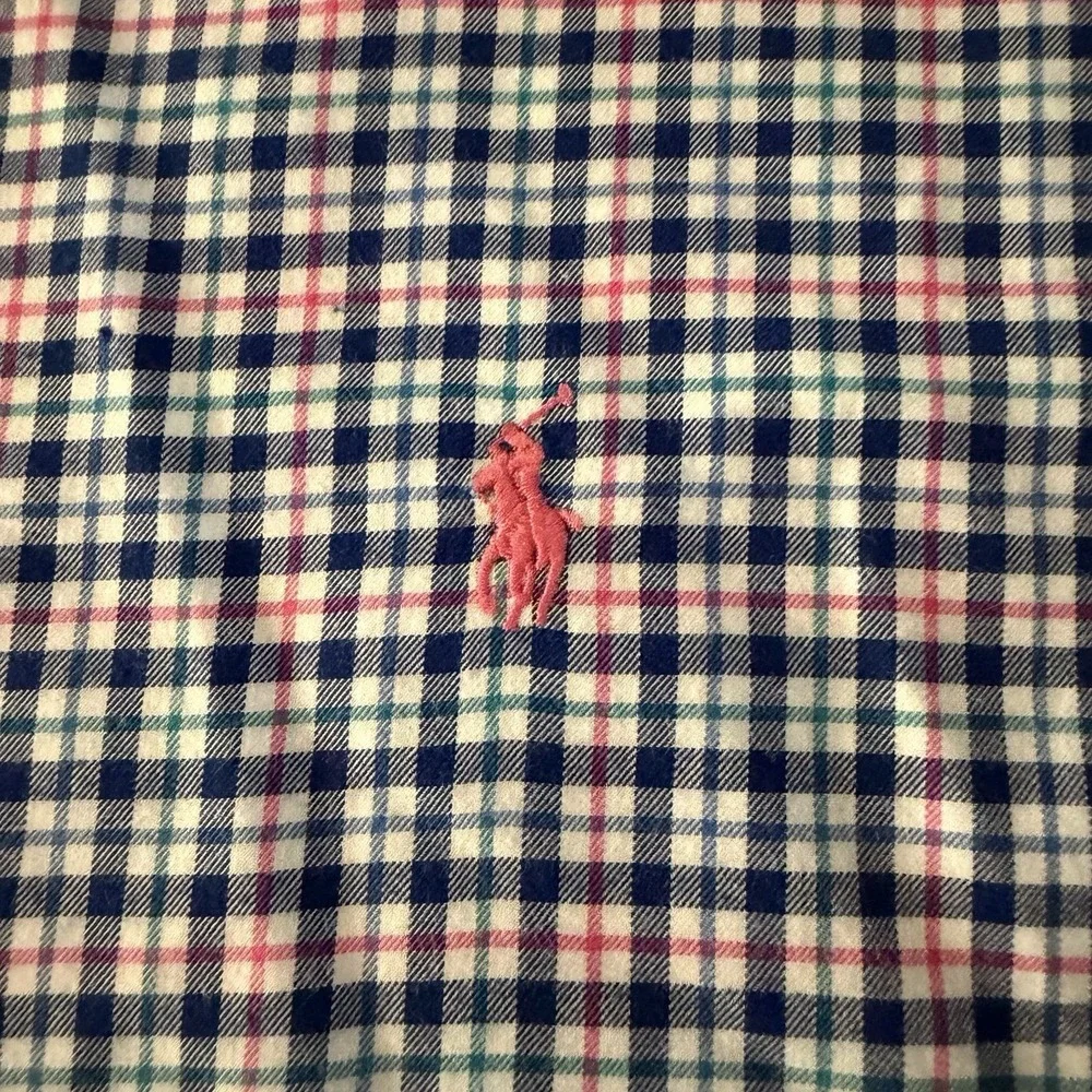 Polo Ralph Lauren Mens 2XL Plaid Pink Blue Classic Fit Oxford Button Down